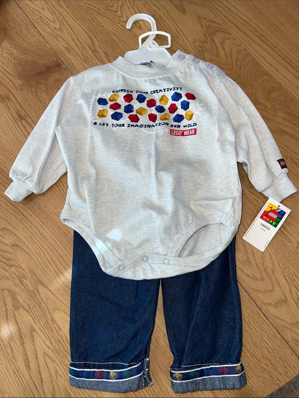 NEW LEGO Wear Baby Bodysuit & Denim Pants Set - Light Gray & Dark Blue 18 M